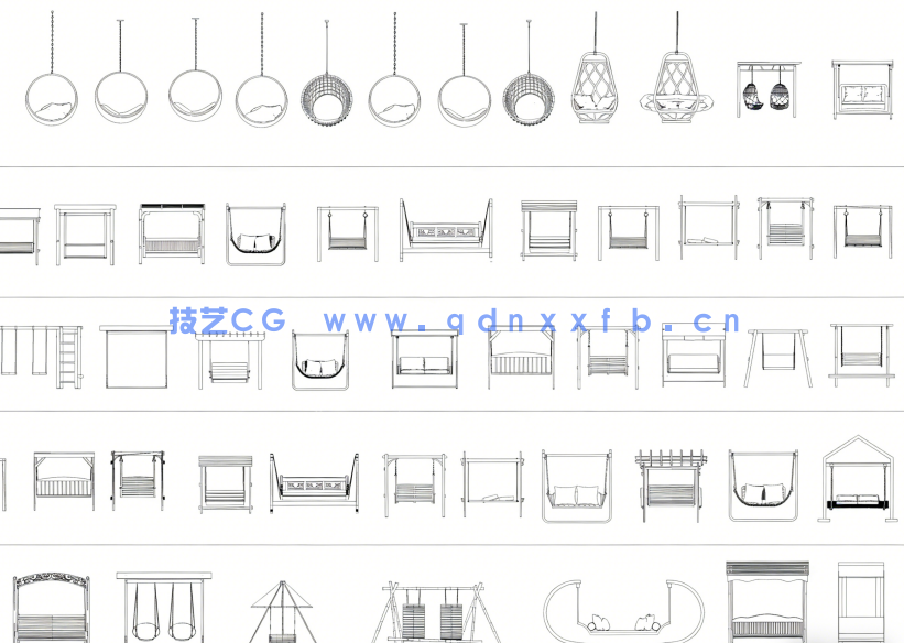 2026年最新秋千CAD图库CAD吊床CAD秋千椅CAD吊椅CAD躺椅(图2) 2026年最新秋千CAD图库(图2)