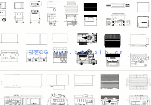 2026年最新摊位CAD图库CAD快餐车CAD售卖亭CAD移动餐车CAD美食摊(图3) 2026年最新摊位CAD图库CAD快餐车(图3)
