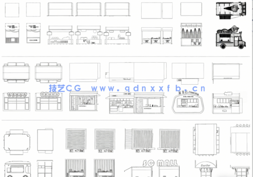 2026年最新摊位CAD图库CAD快餐车CAD售卖亭CAD移动餐车CAD美食摊(图4) 2026年最新摊位CAD图库CAD快餐车(图4)