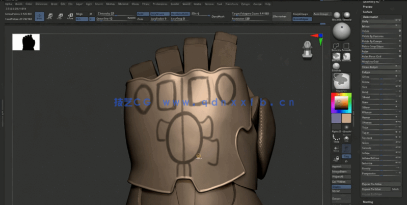 ZBrush漫威灭霸角色和能量宝石雕刻建模训练视频教程 (图5) ZBrush漫威灭霸角色和能量宝石雕刻建模训练视频教程 (图5)