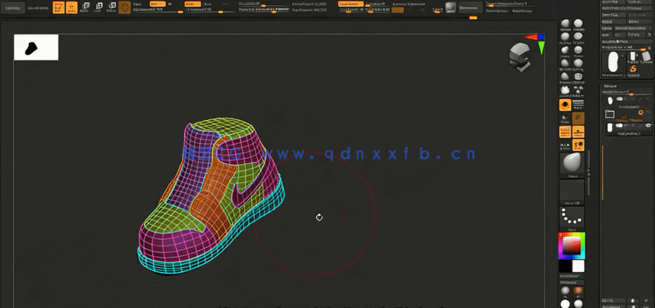 ZBrush逼真耐克Nike运动鞋实例雕刻视频教程(图3) ZBrush逼真耐克Nike运动鞋实例雕刻视频教程(图3)