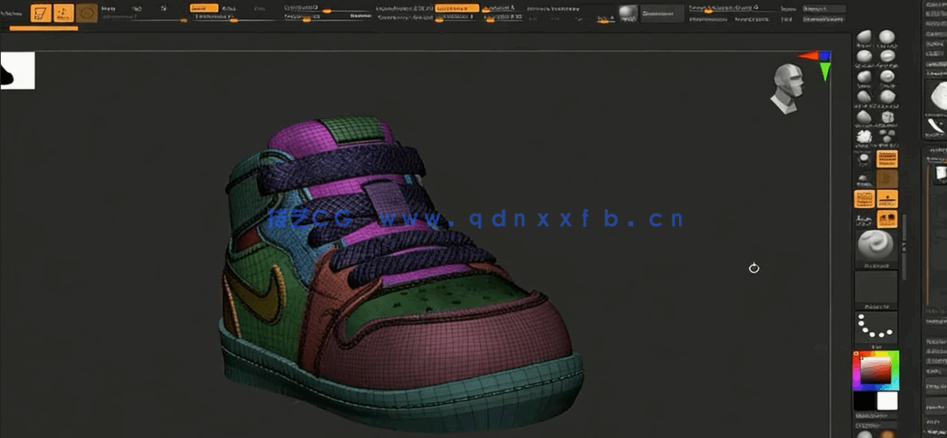 ZBrush逼真耐克Nike运动鞋实例雕刻视频教程(图4) ZBrush逼真耐克Nike运动鞋实例雕刻视频教程(图4)