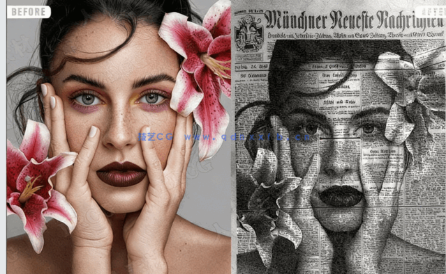 新闻黑白报纸纹理效果人像PSD模板(图2) 新闻黑白报纸纹理效果人像PSD模板(图2)