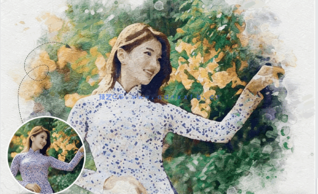 逼真写实水彩画肖像效果PSD模板(图4)