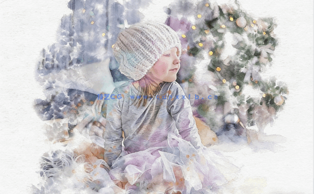 逼真写实梦幻烟雾淡彩效果水彩画风景人像PSD模板(图2)