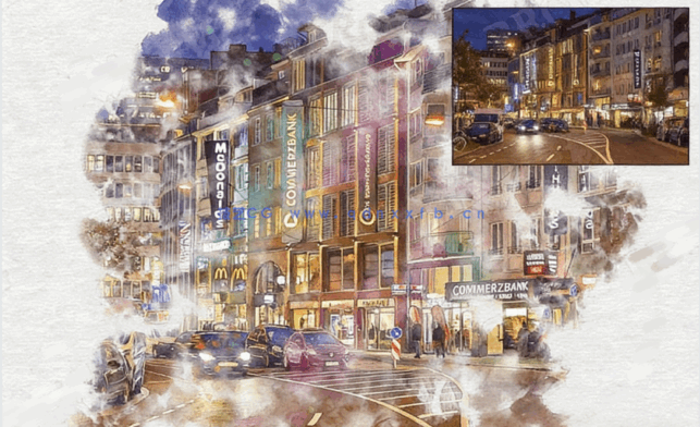 逼真写实梦幻烟雾淡彩效果水彩画风景人像PSD模板(图3)