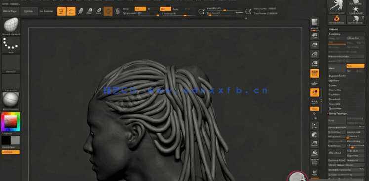 Zbrush头发脏辫发型实例制作训练视频教程(图4) Zbrush头发脏辫发型实例制作训练视频教程(图4)