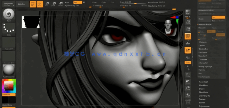 ZBrush长发女性半身像雕刻实例制作流程视频教程(图5) ZBrush长发女性半身像雕刻实例制作流程视频教程(图5)