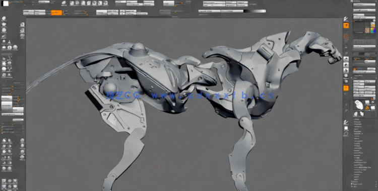 ZBrush科幻机械狗雕刻概念设计实例训练视频教程 (图5) ZBrush科幻机械狗雕刻概念设计实例训练视频教程 (图5)