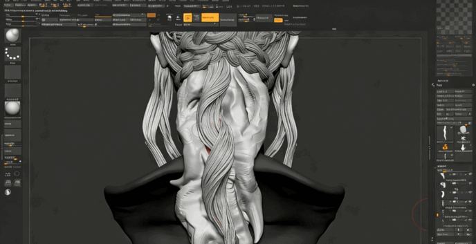 ZBrush《权利的游戏》龙女头发3D模型雕刻制作流程视频教程 (图5) ZBrush《权利的游戏》龙女头发3D模型雕刻制作流程视频教程 (图5)