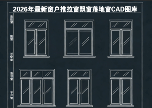  2026年最新窗户CAD图库CAD推拉窗CAD飘窗CAD折叠窗CAD落地窗(图2)