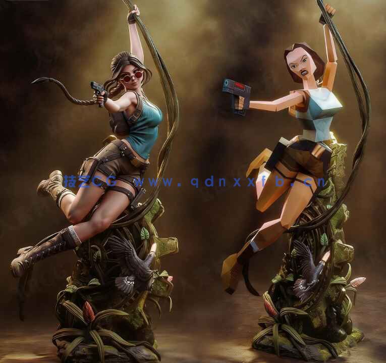 [3D打印人物] 劳拉·克劳馥Lara Croft飞跃姿势《古墓丽影》游戏角色雕刻手办3D打印模型(图2)