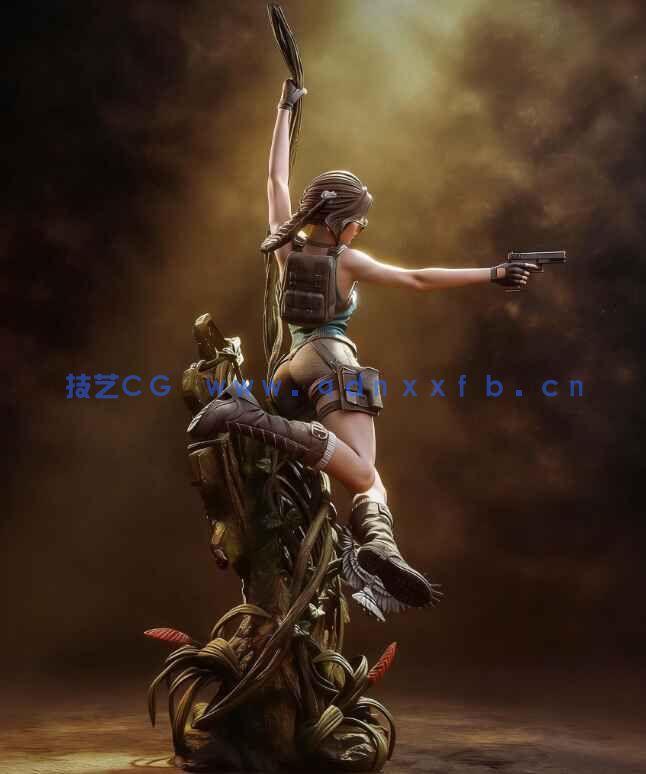 [3D打印人物] 劳拉·克劳馥Lara Croft飞跃姿势《古墓丽影》游戏角色雕刻手办3D打印模型(图5)