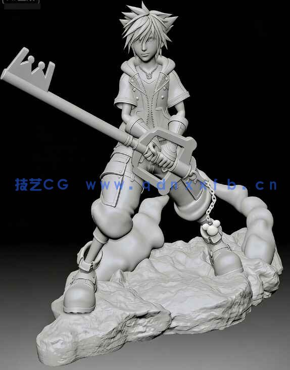 索拉Sora战斗姿势《王国之心》游戏角色雕刻手办3D打印模型(图2)