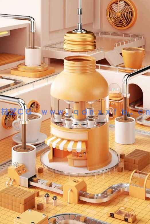 C4D咖啡创意制作流水线工厂电商OC渲染3D立体场景(图1) C4D咖啡创意制作流水线工厂电商OC渲染3D立体场景(图1)