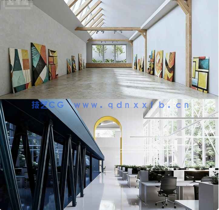 [室内设计] 15组画廊艺术馆办公室等公共室内场景3D模型合集 Evermotion第66季(图1)