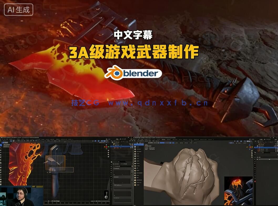 【中文字幕】Blender 3A级游戏熔岩战斧武器完整制作流程视频教程(图1) 【中文字幕】Blender 3A级游戏熔岩战斧武器完整制作流程视频教程(图1)
