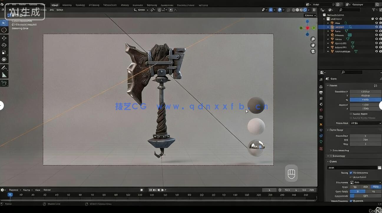【中文字幕】Blender 3A级游戏熔岩战斧武器完整制作流程视频教程(图3) 【中文字幕】Blender 3A级游戏熔岩战斧武器完整制作流程视频教程(图3)