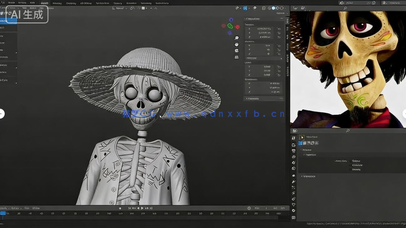 【中文字幕】Blender海盗路飞动漫角色雕刻手办制作流程视频教程(图3) 【中文字幕】Blender海盗路飞动漫角色雕刻手办制作流程视频教程(图3)