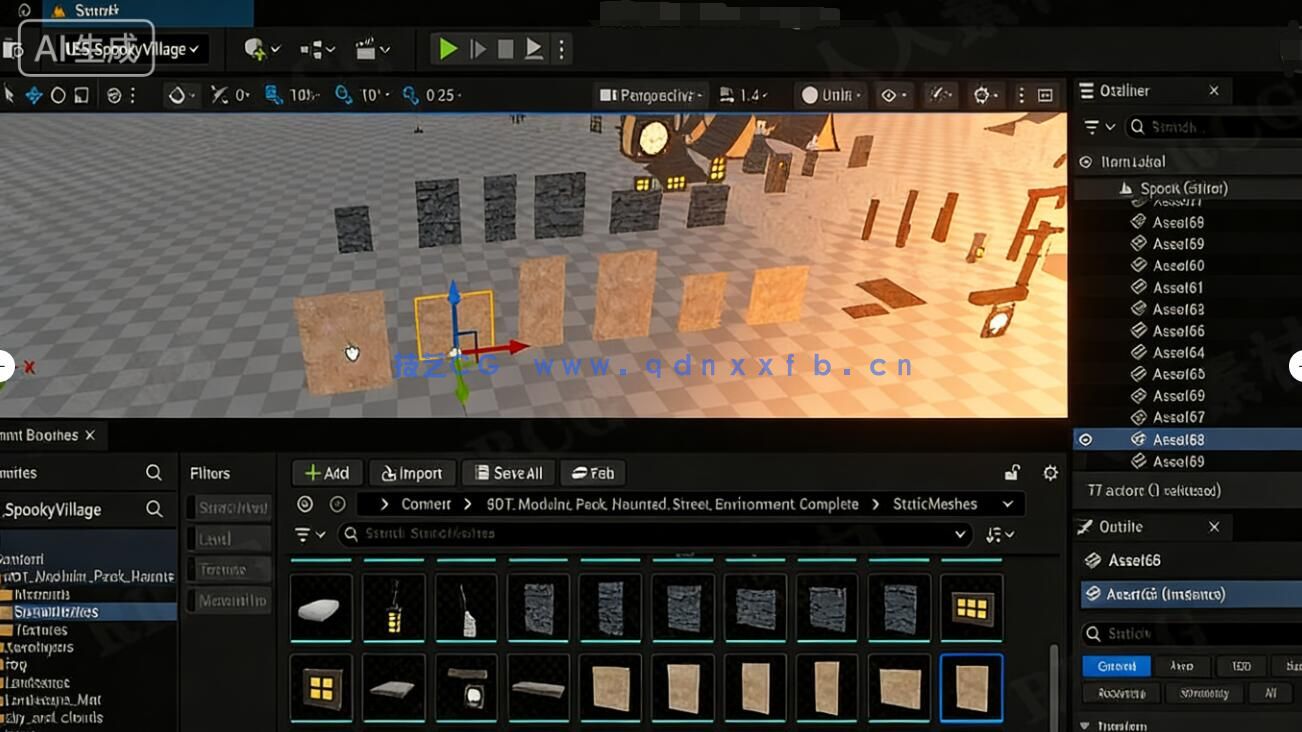 【中文字幕】Blender5与UE5.7幽灵鬼街大型建筑场景搭建实战训练(图6) 【中文字幕】Blender5与UE5.7幽灵鬼街大型建筑场景搭建实战训练(图6)
