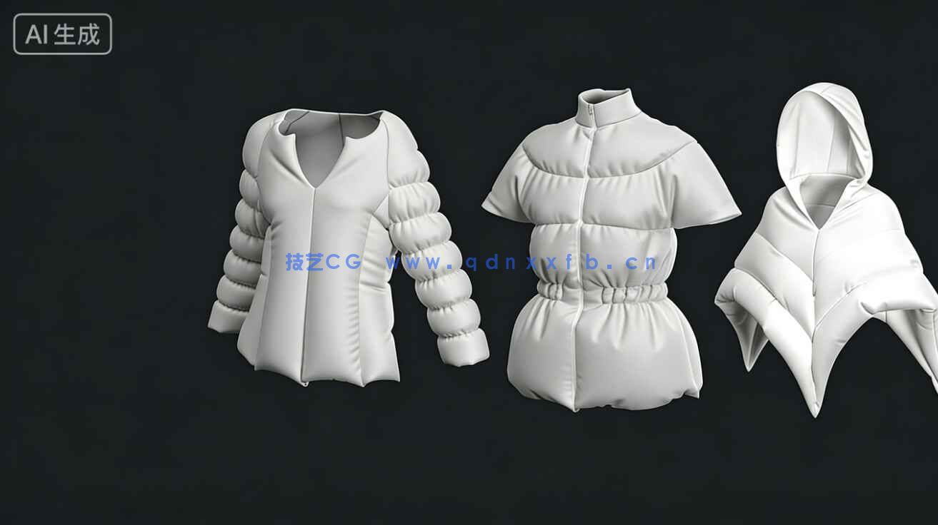 27件时尚女性羽绒棉服大衣夹克帽子等服装3D模型合集(图8)