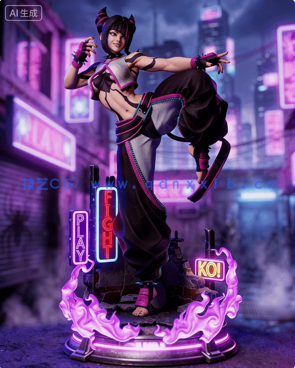 韩蛛俐Juri Han站姿《街头霸王》游戏角色雕刻手办3D打印模型(图2)