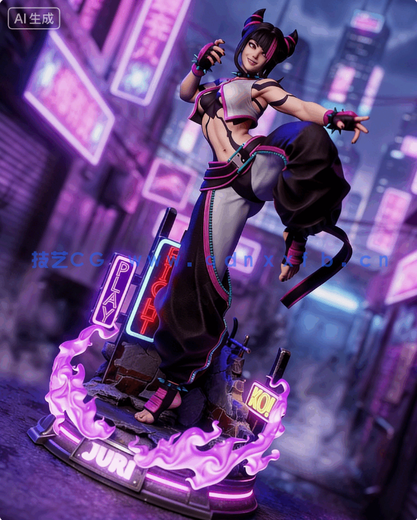 韩蛛俐Juri Han站姿《街头霸王》游戏角色雕刻手办3D打印模型(图7)