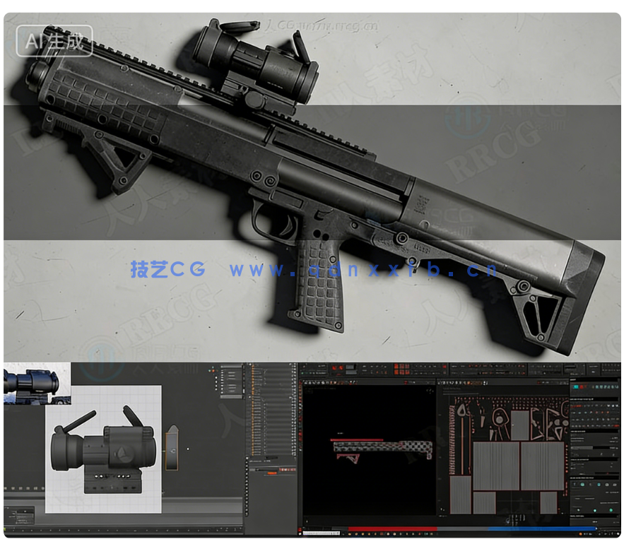 【中文字幕】Blender超精细游戏武器模型从设计到渲染完整流程视频教程(图19)
