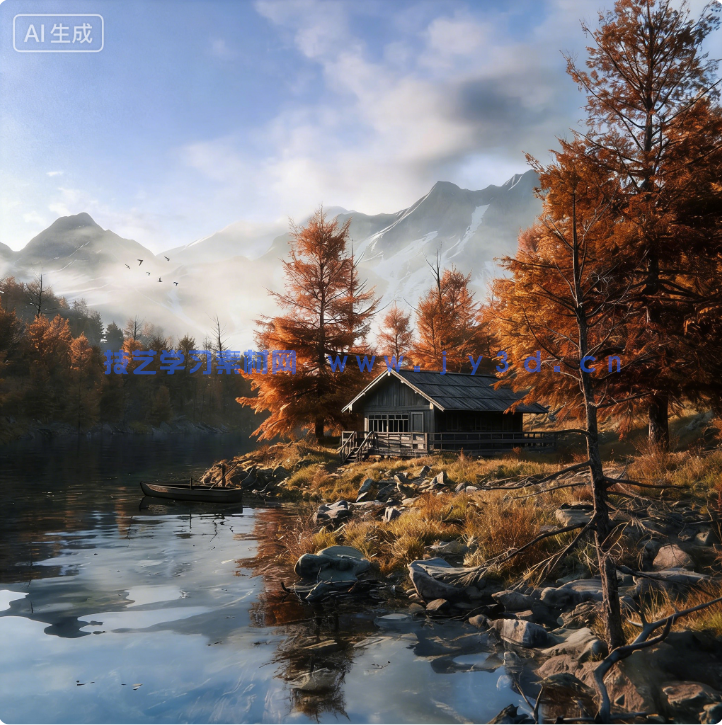 Blender秋日湖畔木屋自然景观场景模型(图1) Blender秋日湖畔木屋自然景观场景模型(图1)