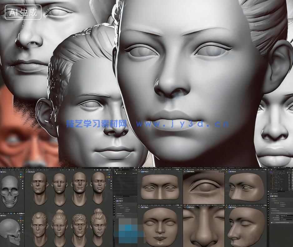 【中文字幕】Blender人物头部雕刻建模全面核心技术训练视频教程(图6) 【中文字幕】Blender人物头部雕刻建模全面核心技术训练视频教程(图6)