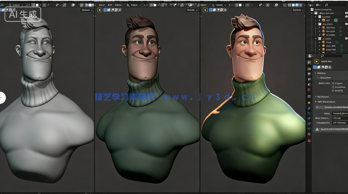 Blender人物头部雕刻建模全面核心技术训练视频教程(图6) Blender人物头部雕刻建模全面核心技术训练视频教程(图6)