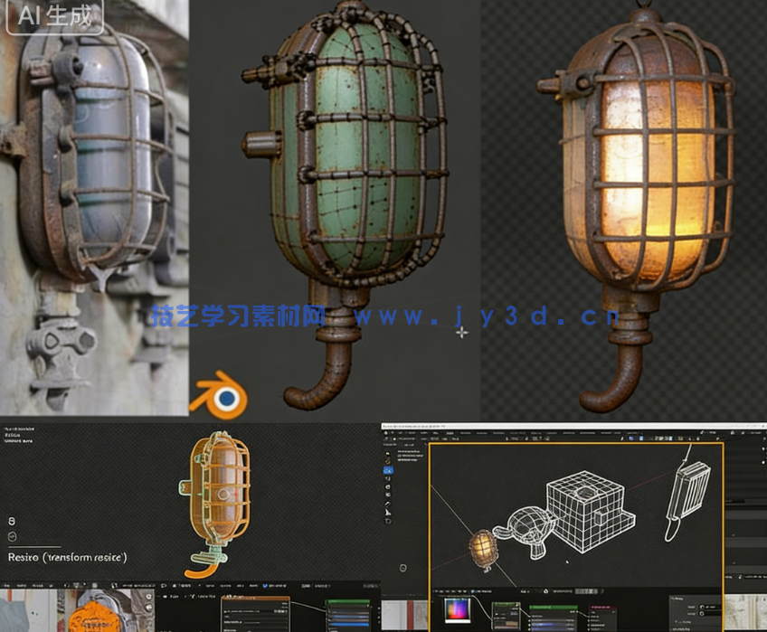 Blender复古旧灯建模与贴图实例制作视频教程(图5)