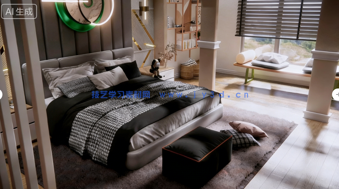 Enscape与SketchUp卧室室内可视化渲染技术视频教程(图4) Enscape与SketchUp卧室室内可视化渲染技术视频教程(图4)