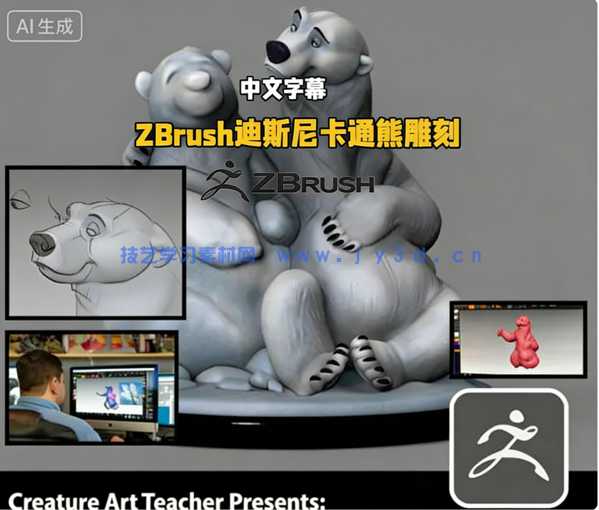 ZBrush迪斯尼卡通熊角色雕刻大师级训练视频教程(图5) ZBrush迪斯尼卡通熊角色雕刻大师级训练视频教程(图5)