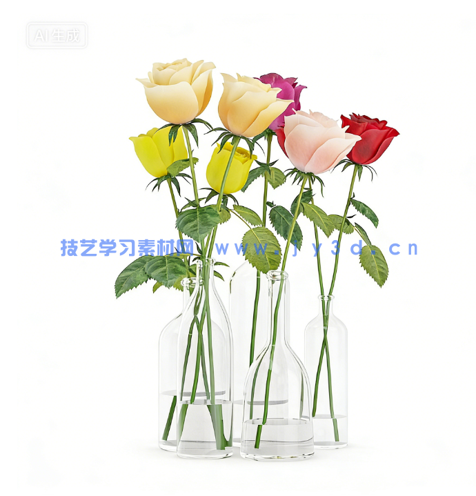 C4D玫瑰玻璃花瓶观赏花模型 Roses in Glass Vases(图1) C4D玫瑰玻璃花瓶观赏花模型 Roses in Glass Vases(图1)