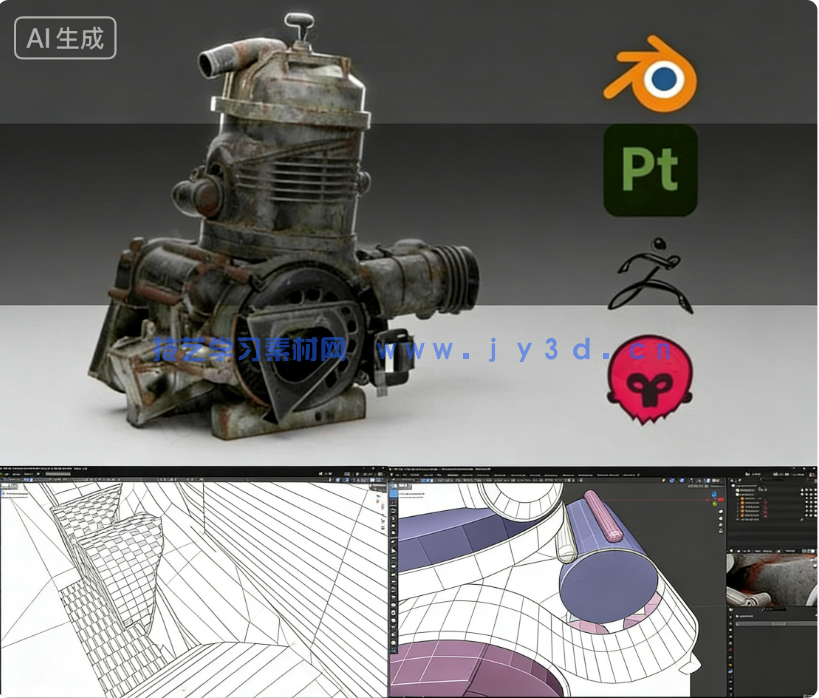 【中文字幕】Blender破旧发动机引擎制作全流程视频教程(图6) 【中文字幕】Blender破旧发动机引擎制作全流程视频教程(图6)