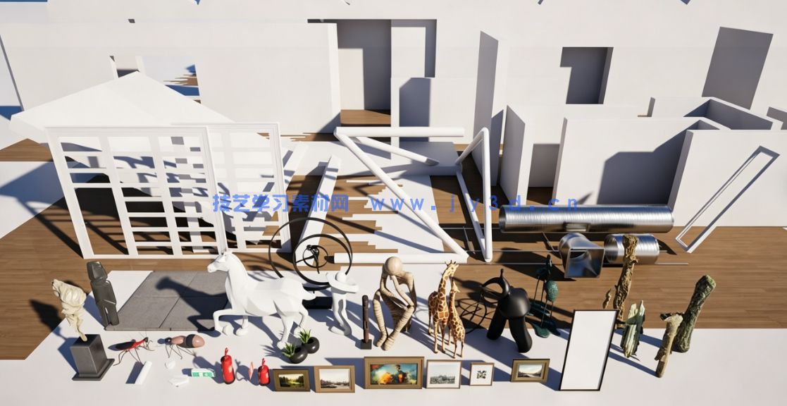 现代艺术展览空间室内可视化实时渲染场景UE游戏素材(图8) 现代艺术展览空间室内可视化实时渲染场景UE游戏素材(图8)