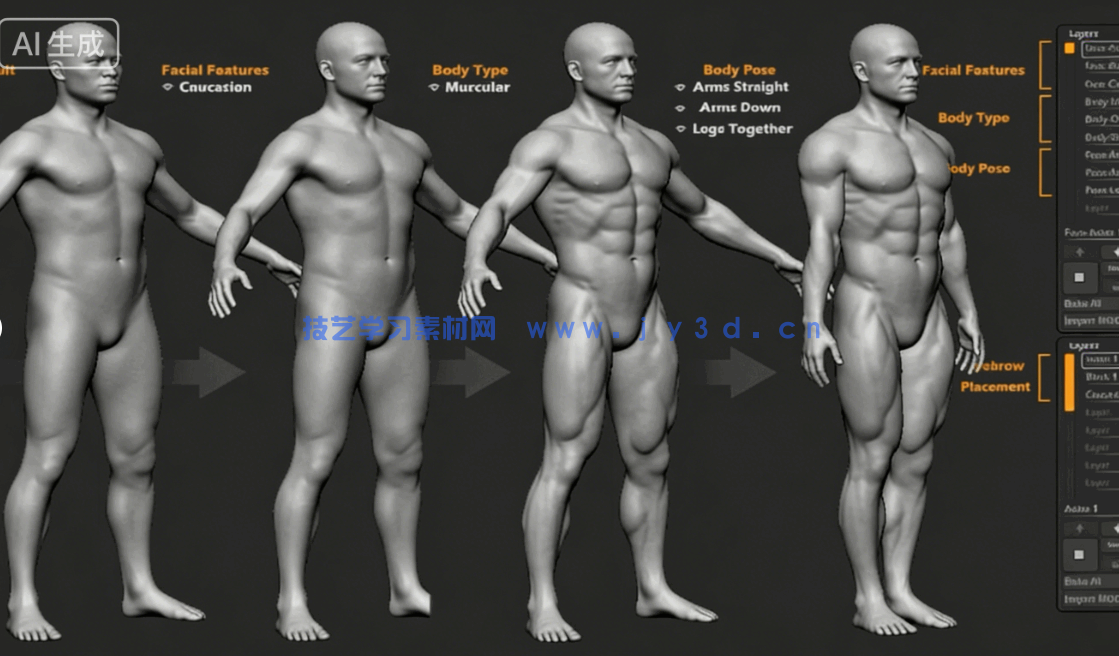 男性女性角色肌肉骨骼建模雕刻基础网格3D模型合集(图2)