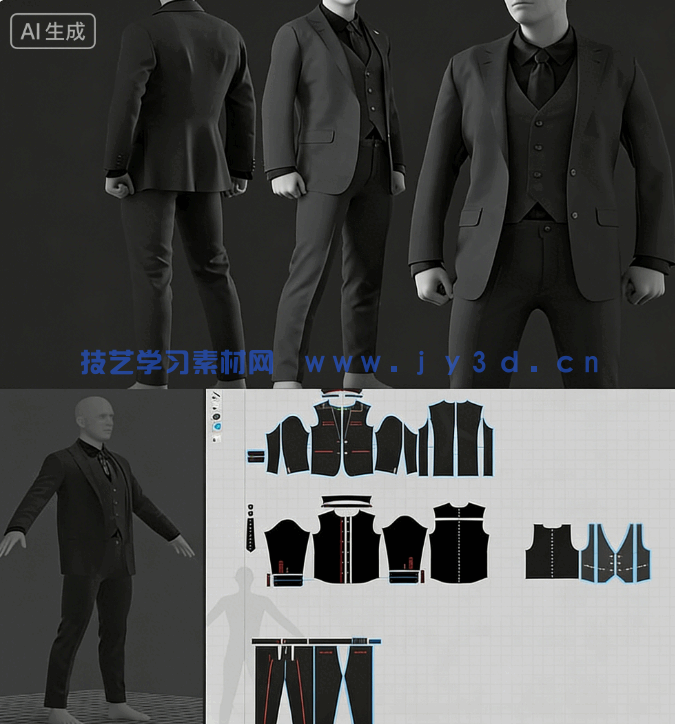 男性西装男士服装Marvelous Designer和CLO 3D项目文件3D模型(图1)