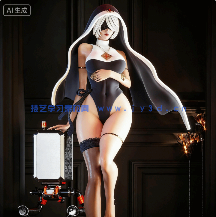 尤尔哈2B修女服饰《尼尔：机械纪元》游戏角色雕刻手办3D打印模型(图2)