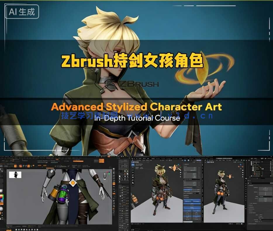 【中文字幕】Zbrush持剑女孩游戏角色雕刻设计全流程视频教程(图5) 【中文字幕】Zbrush持剑女孩游戏角色雕刻设计全流程视频教程(图5)