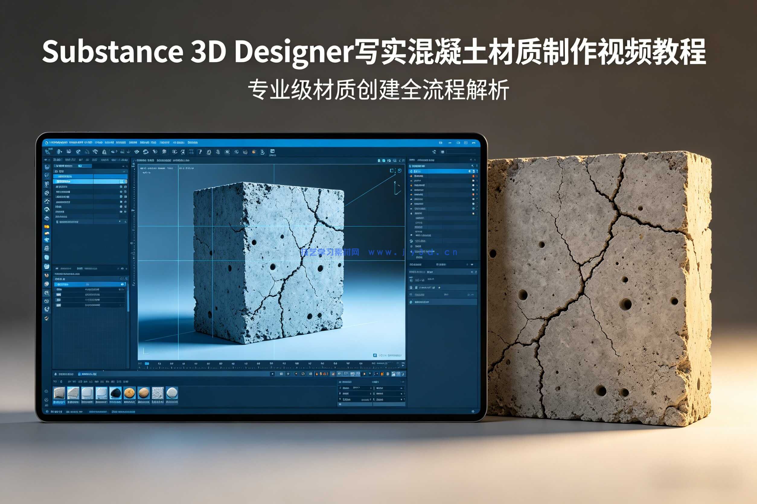Substance 3D Designer写实混凝土材质制作视频教程