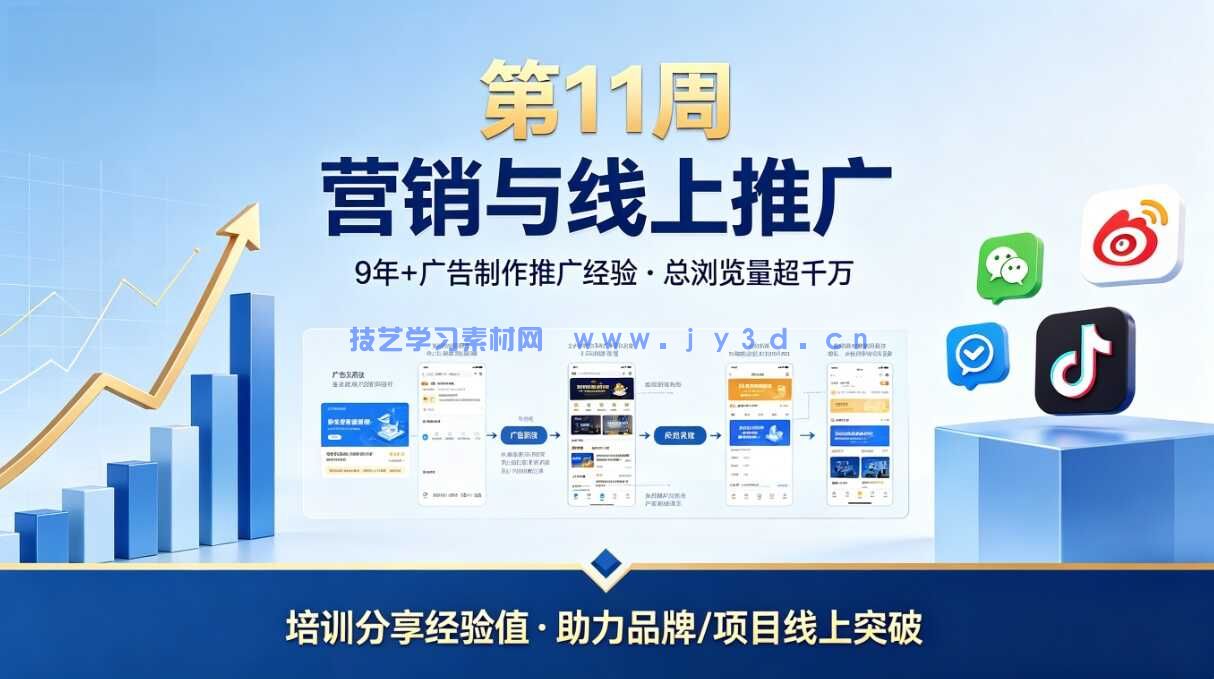 第11周  营销与线上推广 我们拥有9年以上广告制作推广经验，广告总浏览量超千万。培训中将分享经验值，助力品牌和项目实现线上突破。