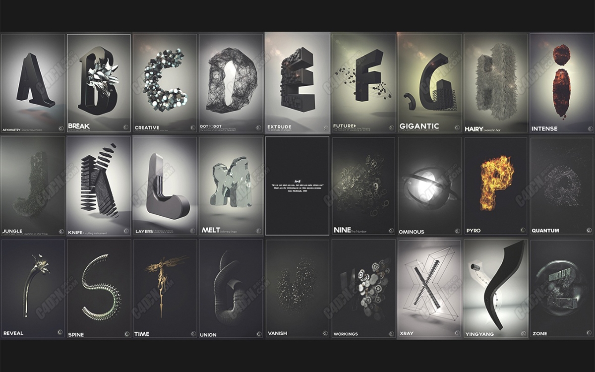 26套C4D创意字母动画工程文件 Alphabet Engineering (图1) 26套C4D创意字母动画工程文件 Alphabet Engineering (图1)